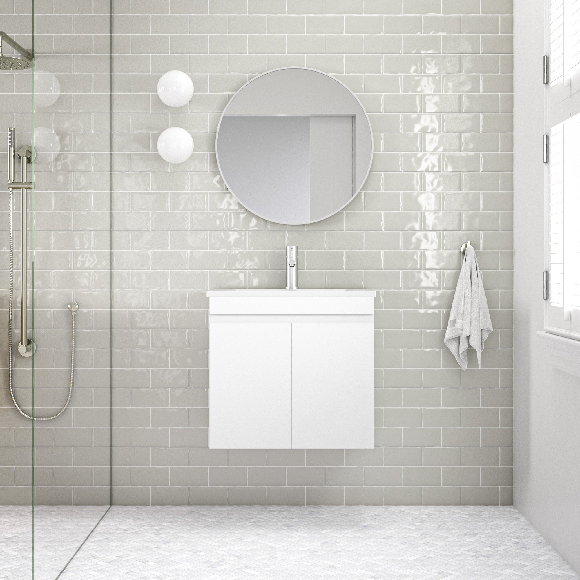 600mm PVC Wall Mounted Ceramic Top Vanity with Basin