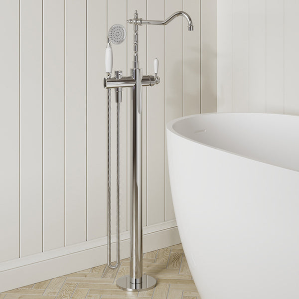 Modern National Bordeaux Freestanding Bath Mixer With Hand Shower Chrome