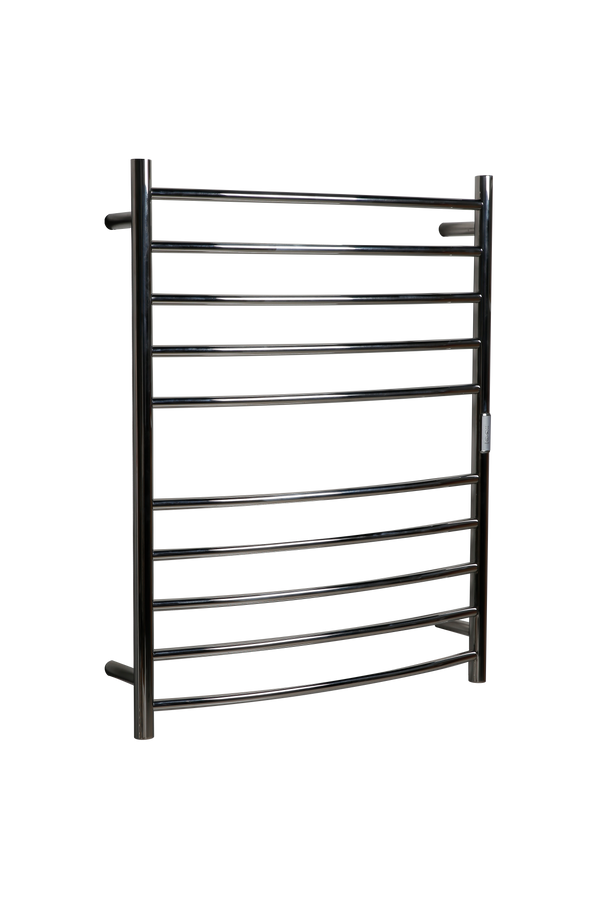 Hotwire Curved Round Heated Towel Rail 10 Bars Chrome 900hx700w Inc Timer