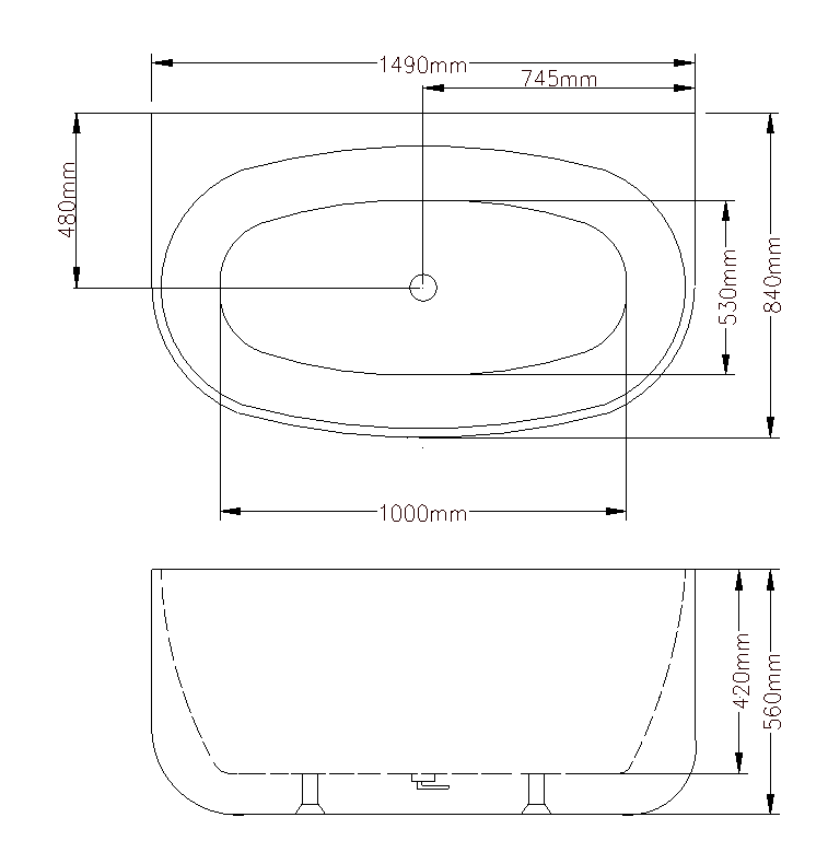 Ovia 1490mm Ethan Back to Wall Freestanding Bath 1490x840x560mm No Overflow