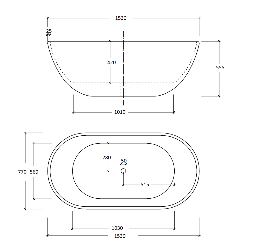 1530mm Ovia Egg Freestanding Bathtub Acrylic Matte White