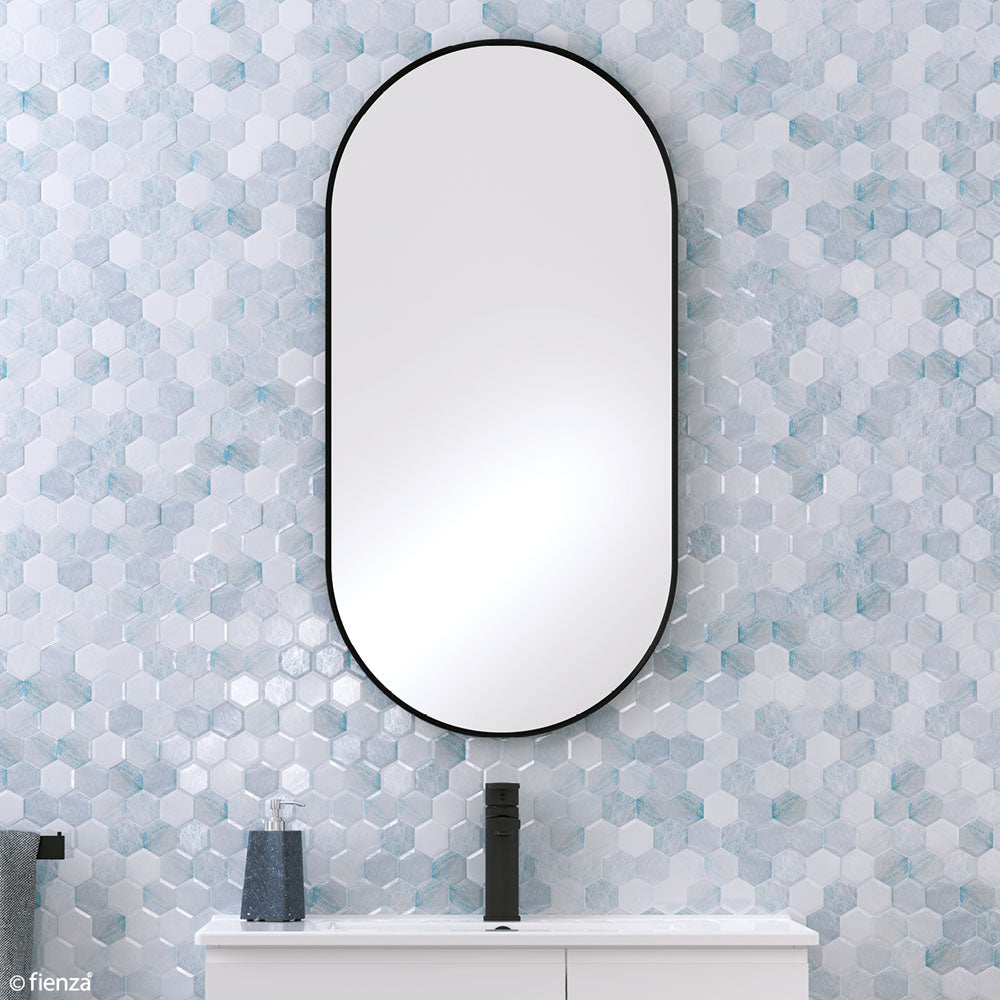 Empire Matte Black Framed Pill Oval Shaped Mirror 600 x 1200mm