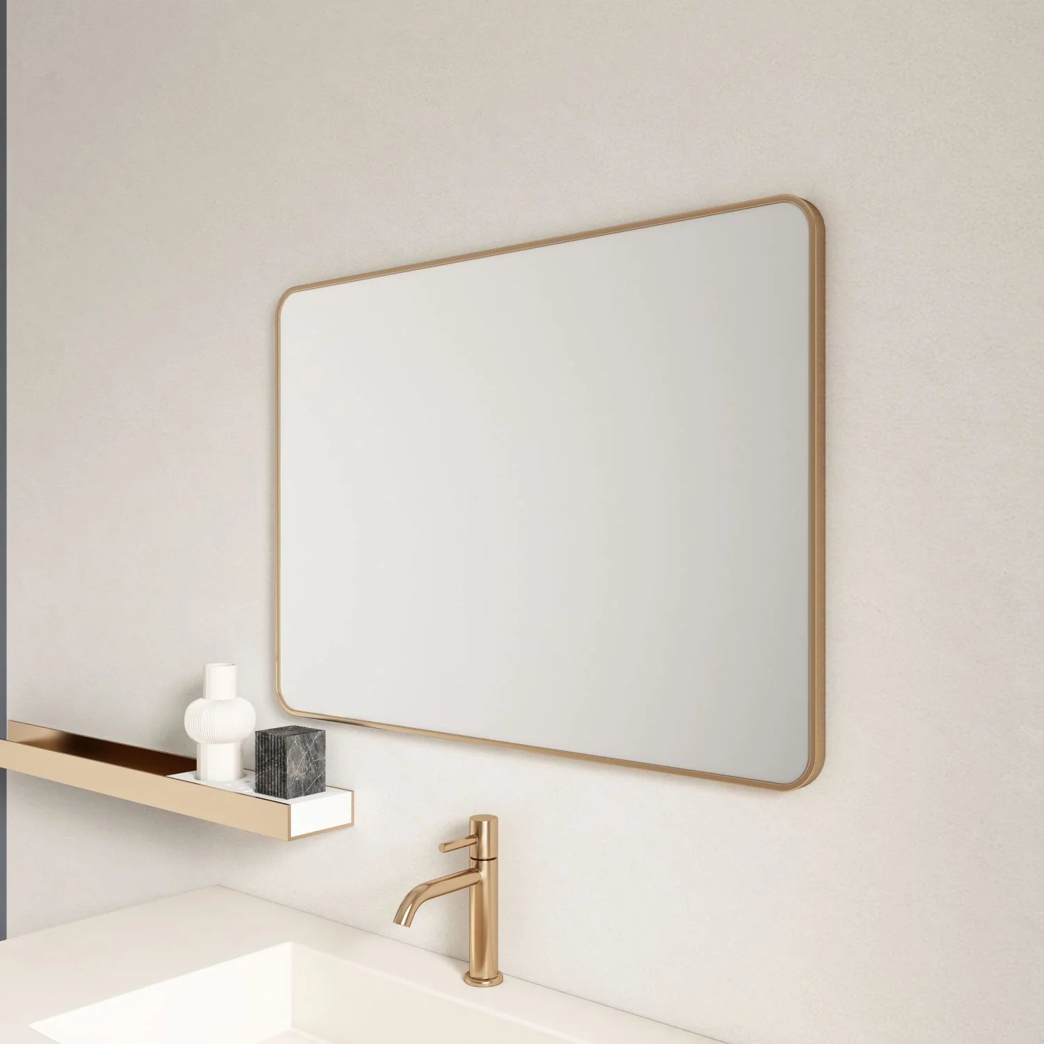 Aluminum Framed 600mm Rectangular Mirror- Brushed Gold