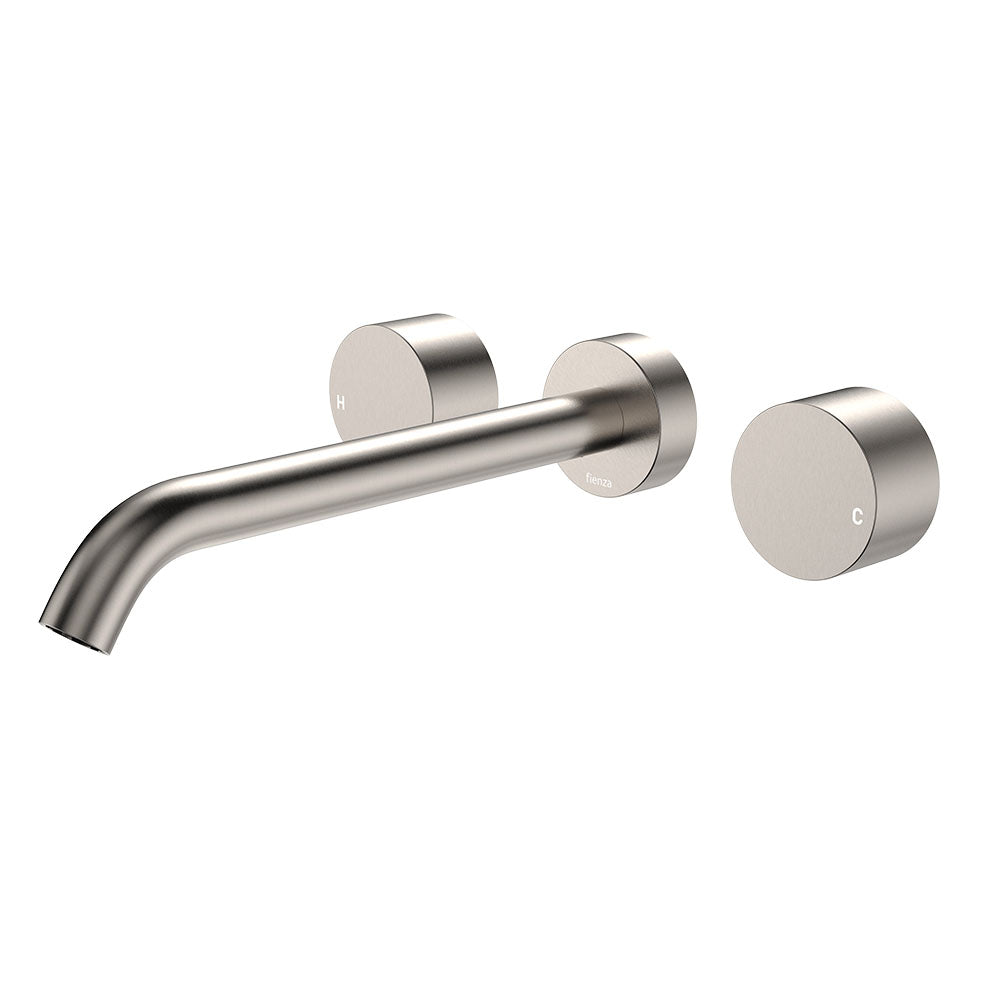 Fienza Kaya Wall Set - Round Taps - 220mm Outlet - Brushed Nickel 338102BN-220