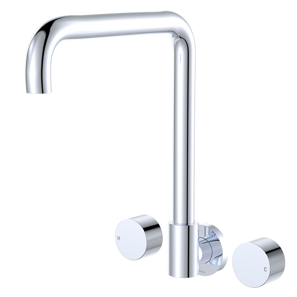 Fienza Kaya Squareline Wall Set - Round Taps - Chrome 338105-LF
