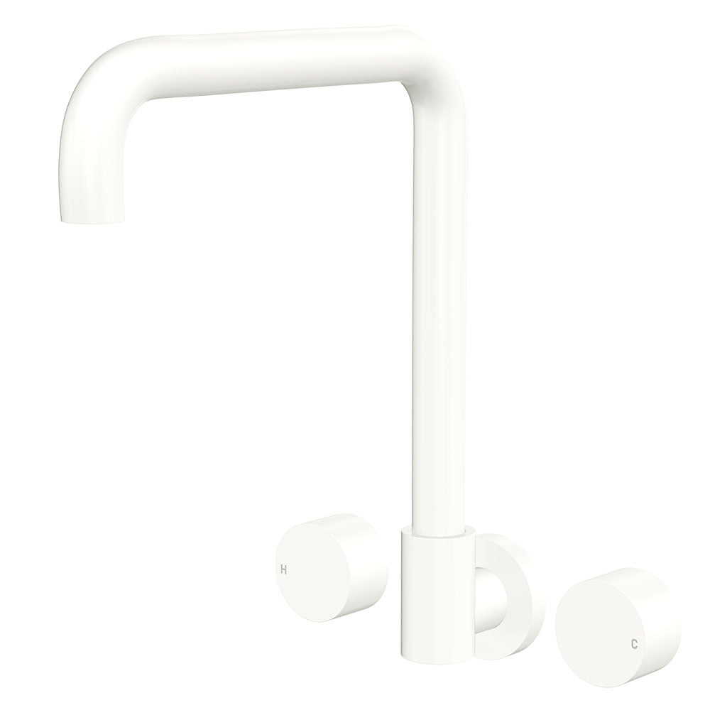 Fienza Kaya Squareline Wall Set - Round Taps - Matte White 338105MW-LF