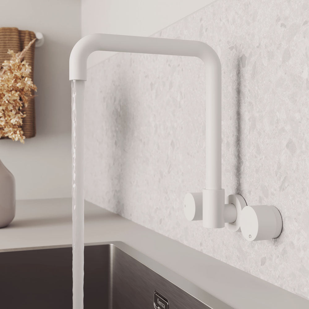 Fienza Kaya Squareline Wall Set - Round Taps - Matte White 338105MW-LF alternate view