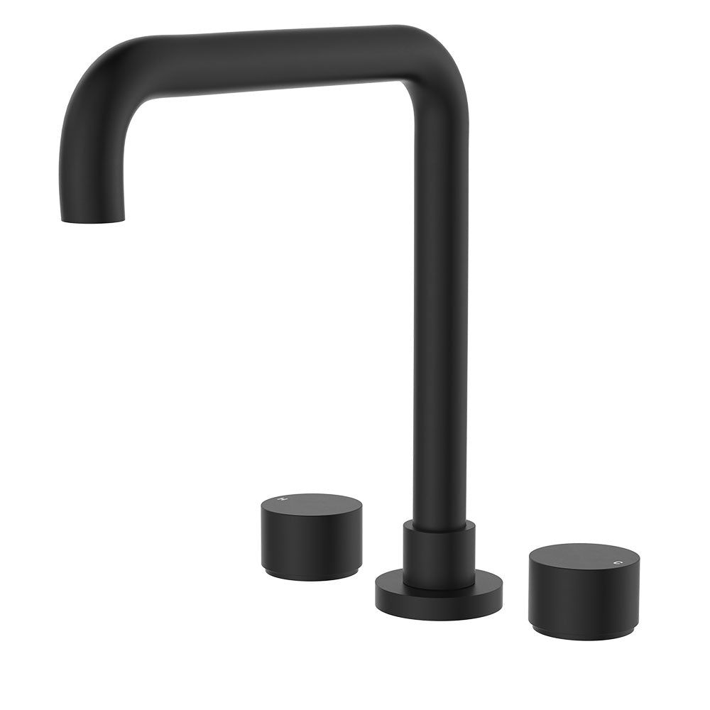 Fienza Kaya Squareline Hob Set - Round Taps - Matte Black 338106B-LF