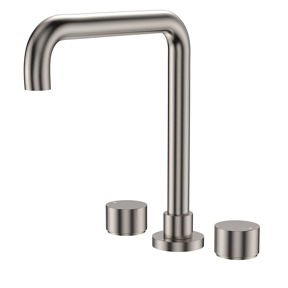 Fienza Kaya Squareline Hob Set - Round Taps - Brushed Nickel 338106BN-LF