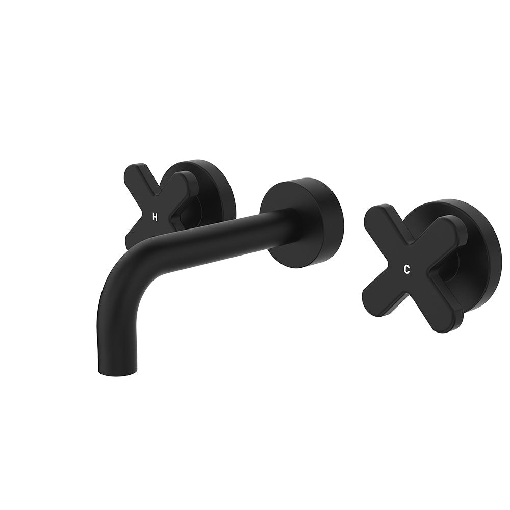 Fienza Kaya Wall Set - Cross Taps - 130mm - Matte Black 343102B-130-LF