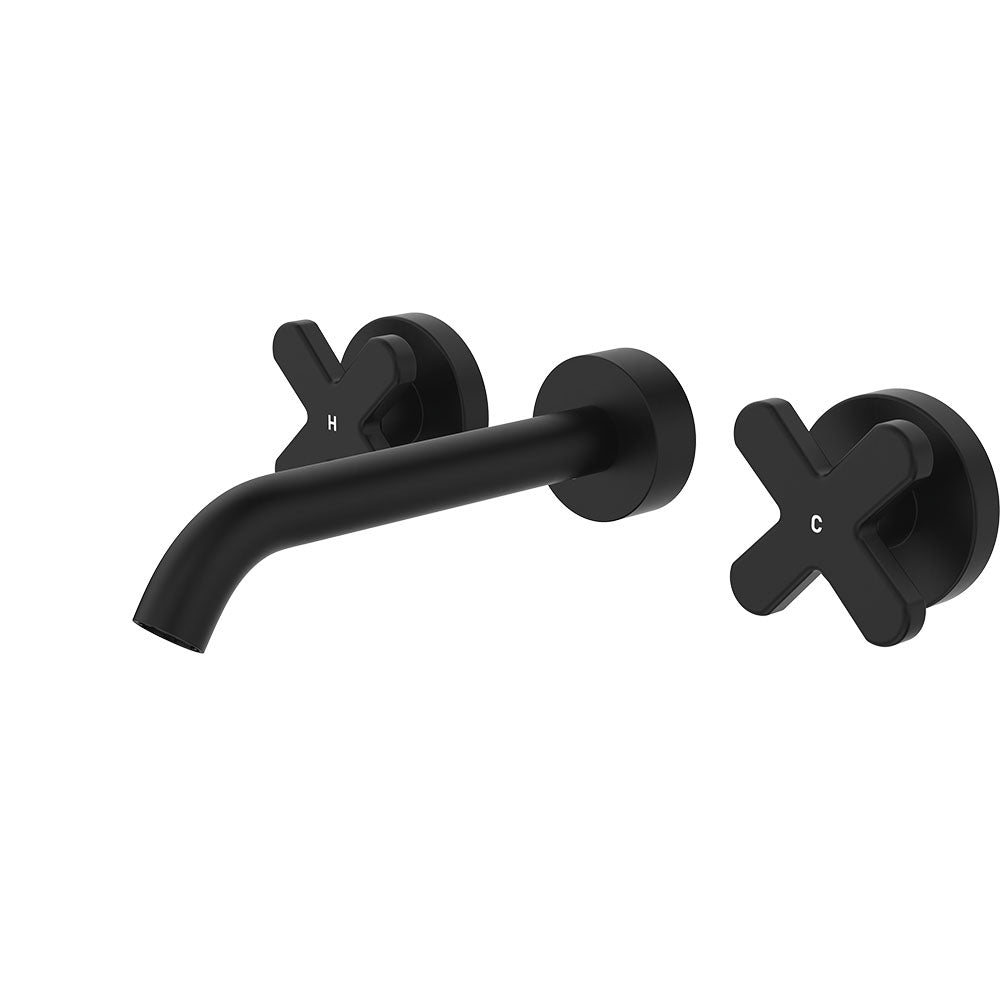 Fienza Kaya Wall Set - Cross Taps - 180mm - Matte Black 343102B-LF
