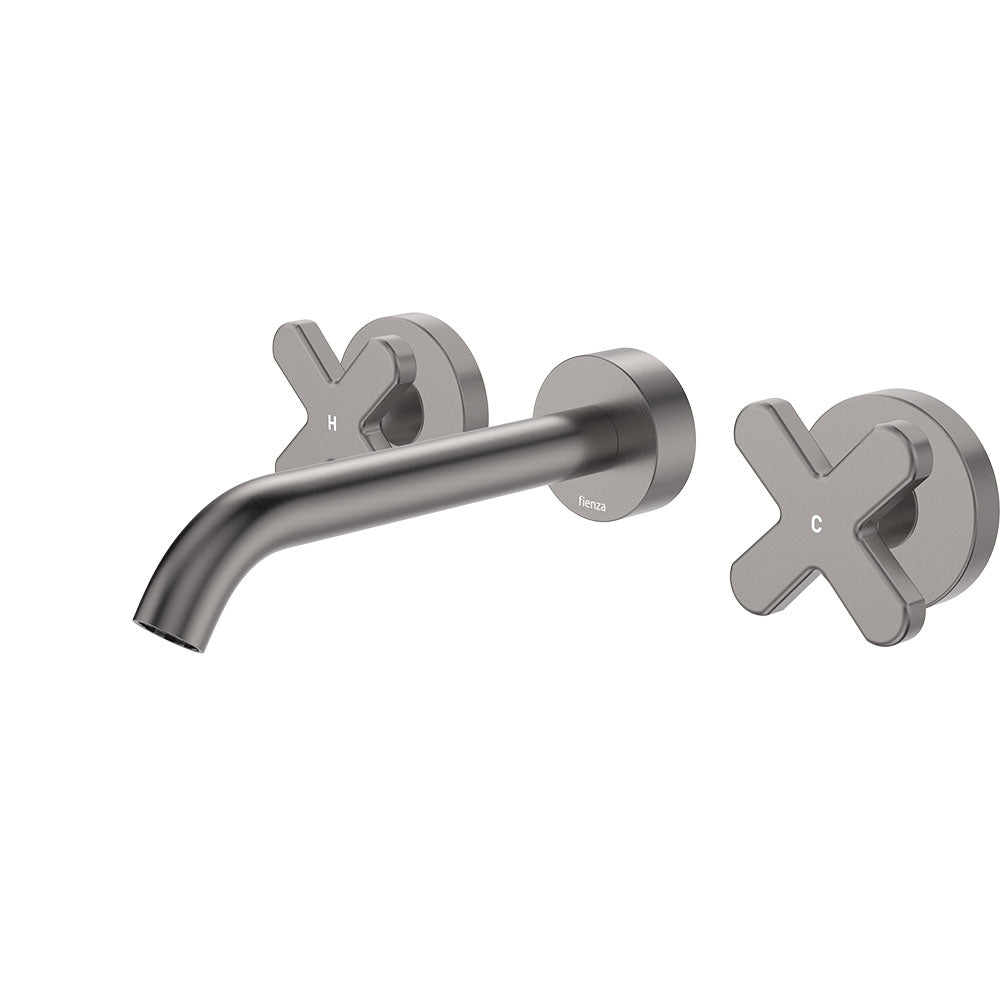 Fienza Kaya Wall Set - Cross Taps - 180mm - Gun Metal 343102GM-LF