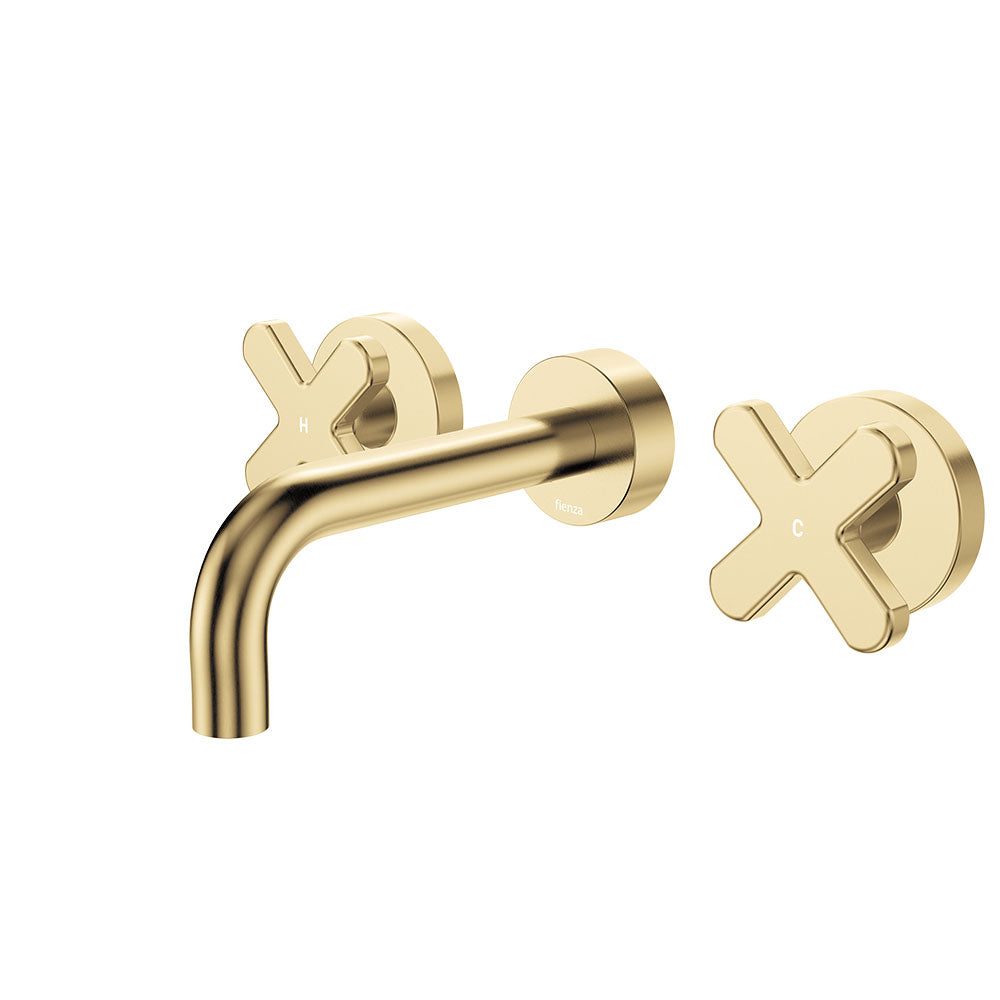 Fienza Kaya Wall Set - Cross Taps - 130mm - Urban Brass 343102UB-130-LF