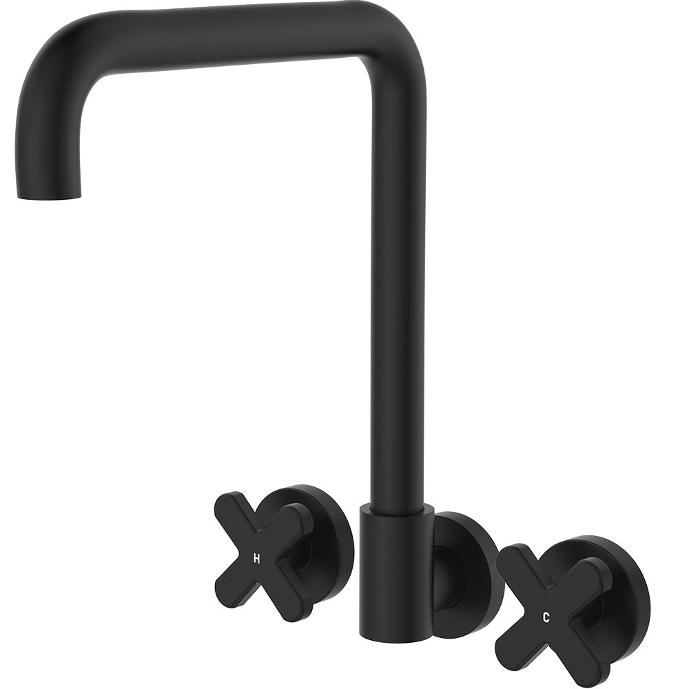 Fienza Kaya Squareline Wall Set - Cross Taps - Matte Black 343105B-LF