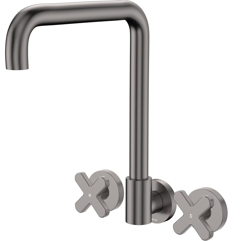 Fienza Kaya Squareline Wall Set - Cross Taps - Gun Metal 343105GM-LF