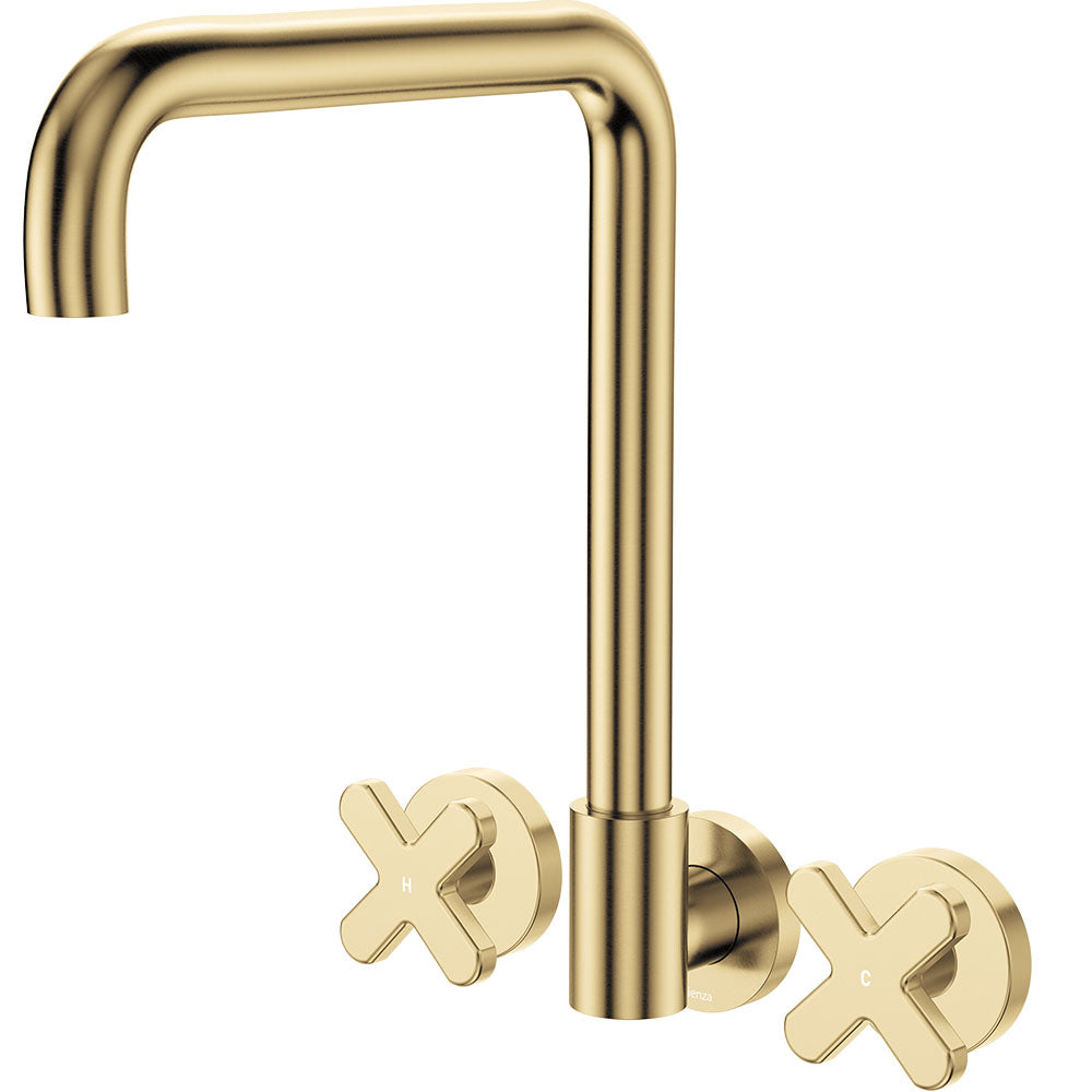 Fienza Kaya Squareline Wall Set - Cross Taps - Urban Brass 343105UB-LF