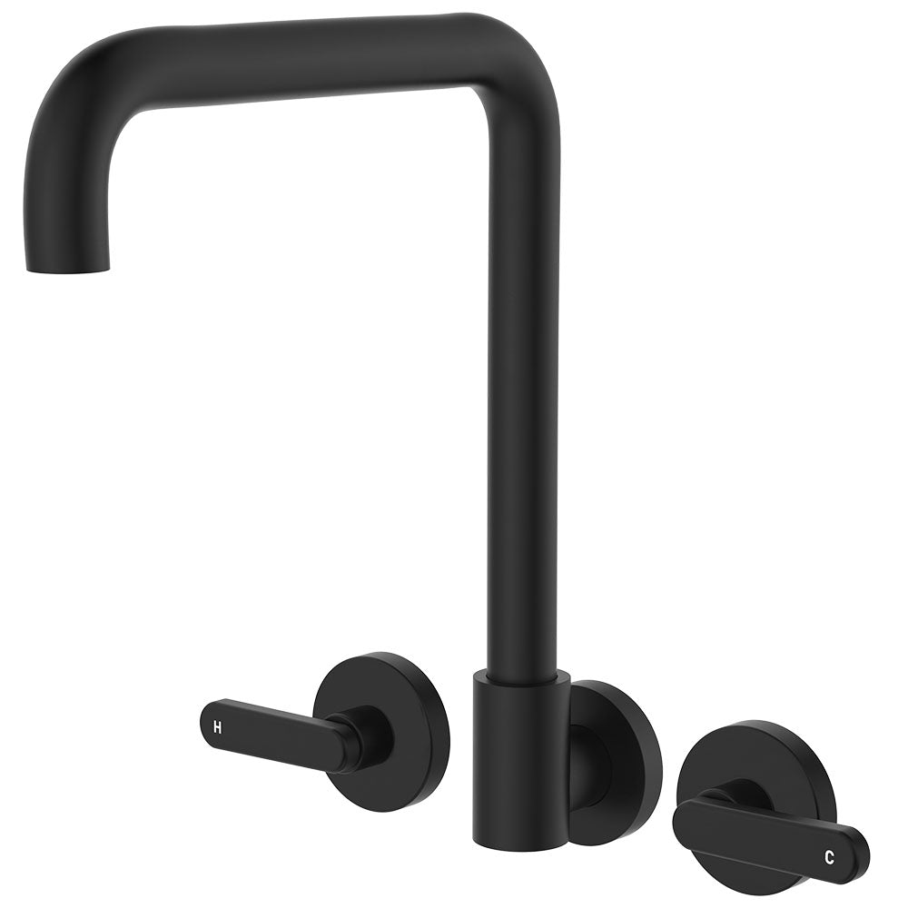 Fienza Kaya Squareline Wall Set - Lever Taps - Matte Black 344105B-LF
