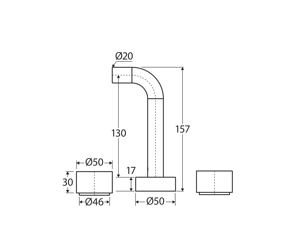 Fienza Kaya complete three-piece tap set technical measurement drawing in millimetres