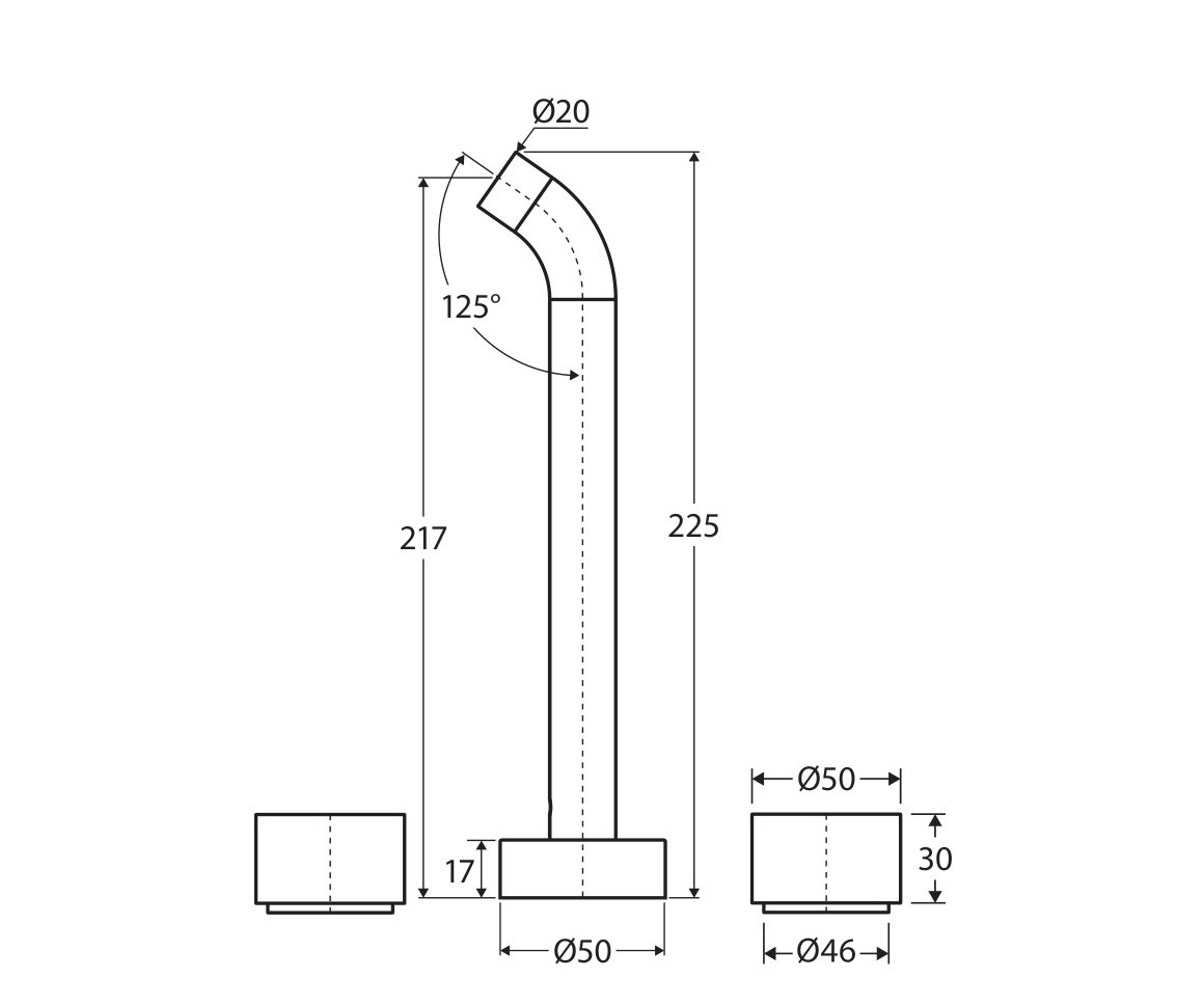 Fienza Kaya complete three-piece tap set technical measurement drawing in millimetres
