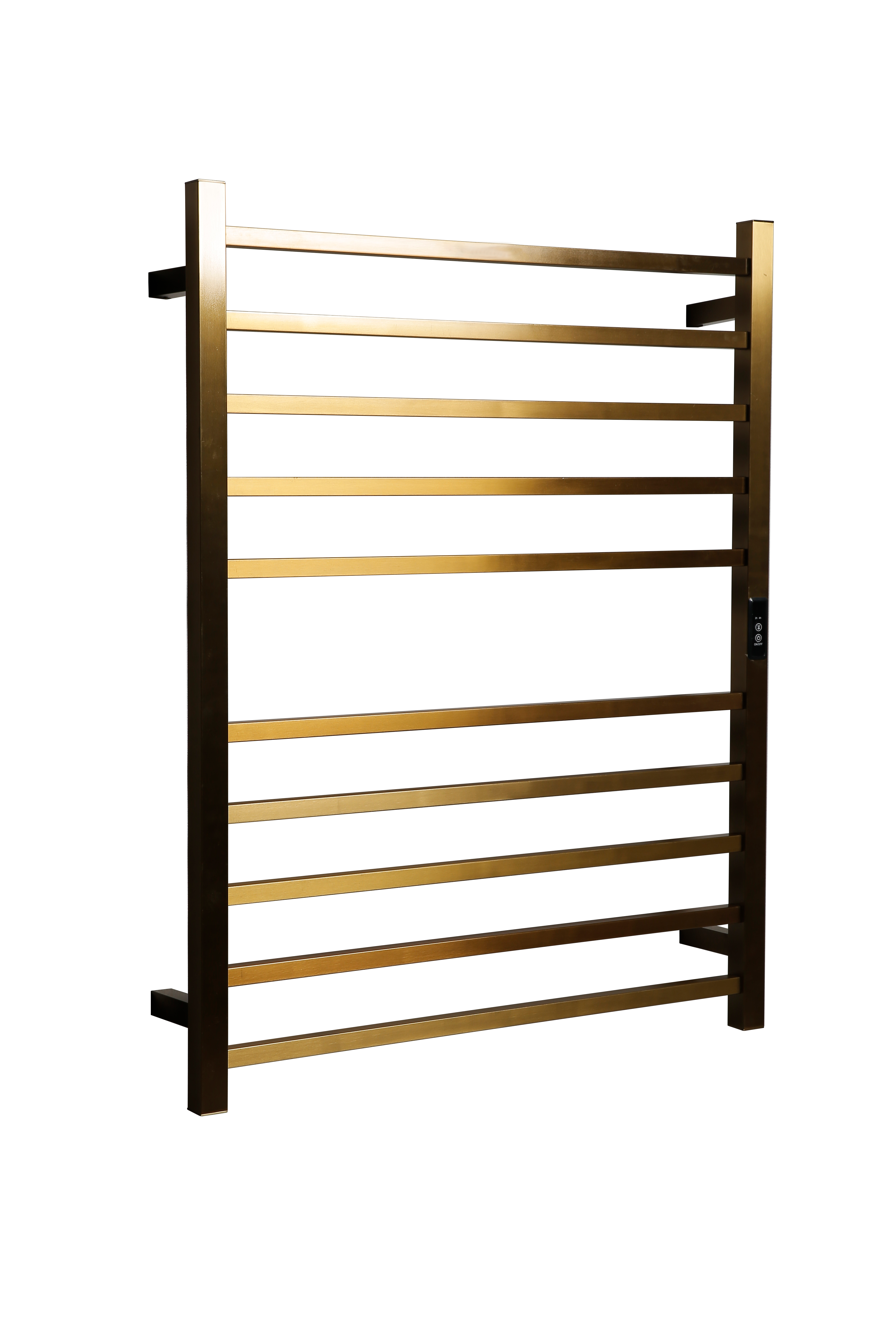 Hotwire Flat Square Heated Towel Rail 10 Bars Gold 900hx700w Inc Timer