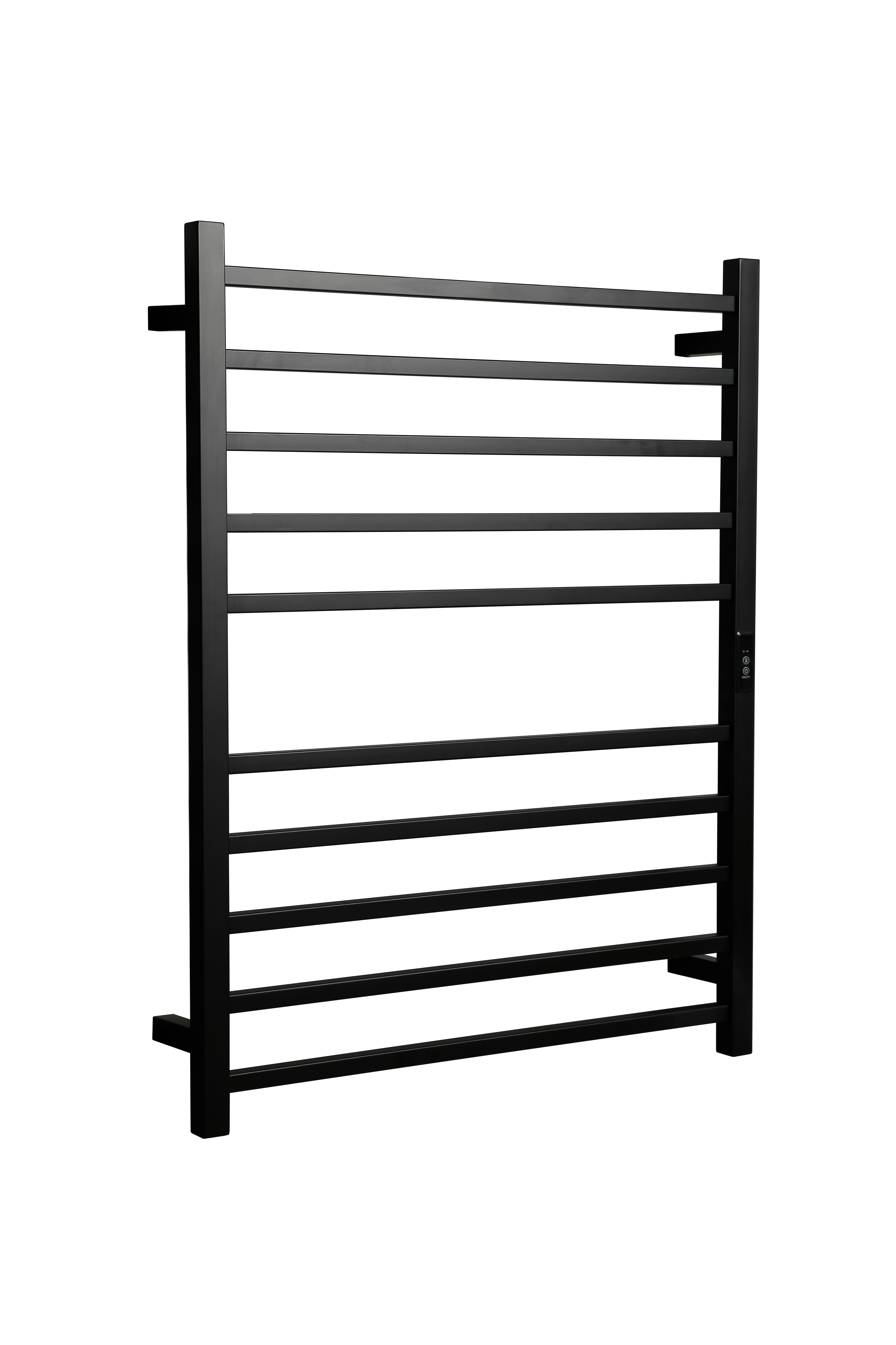 Hotwire Flat Square Heated Towel Rail 10 Bars Black 900hx700w Inc Timer