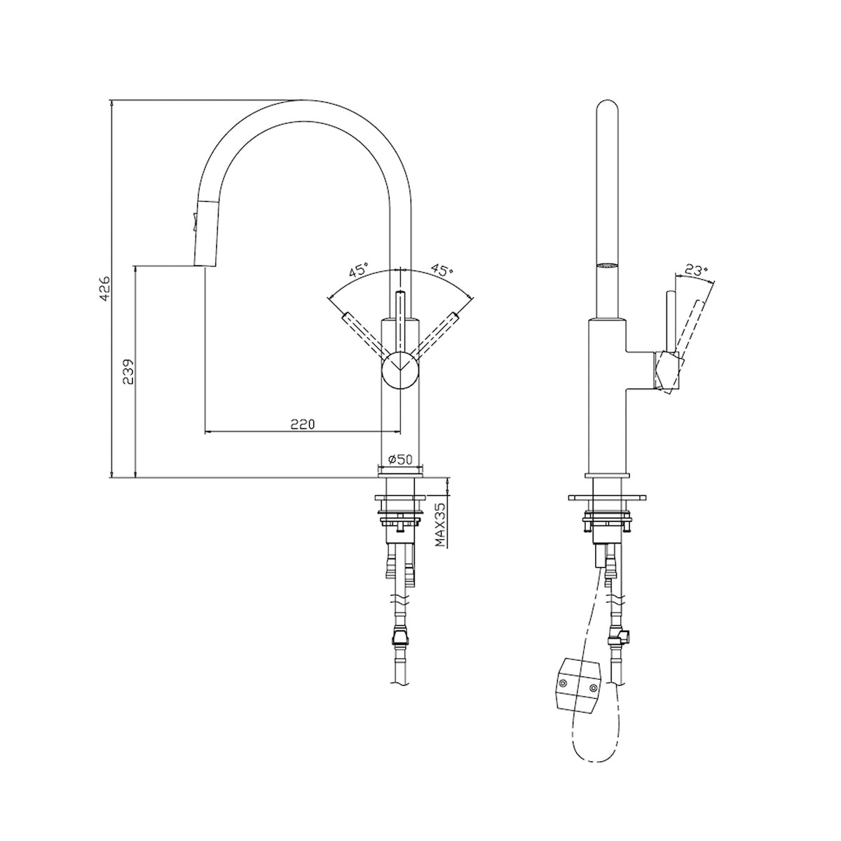 Linsol Halo Pull Out Sink Mixer - Matte Black