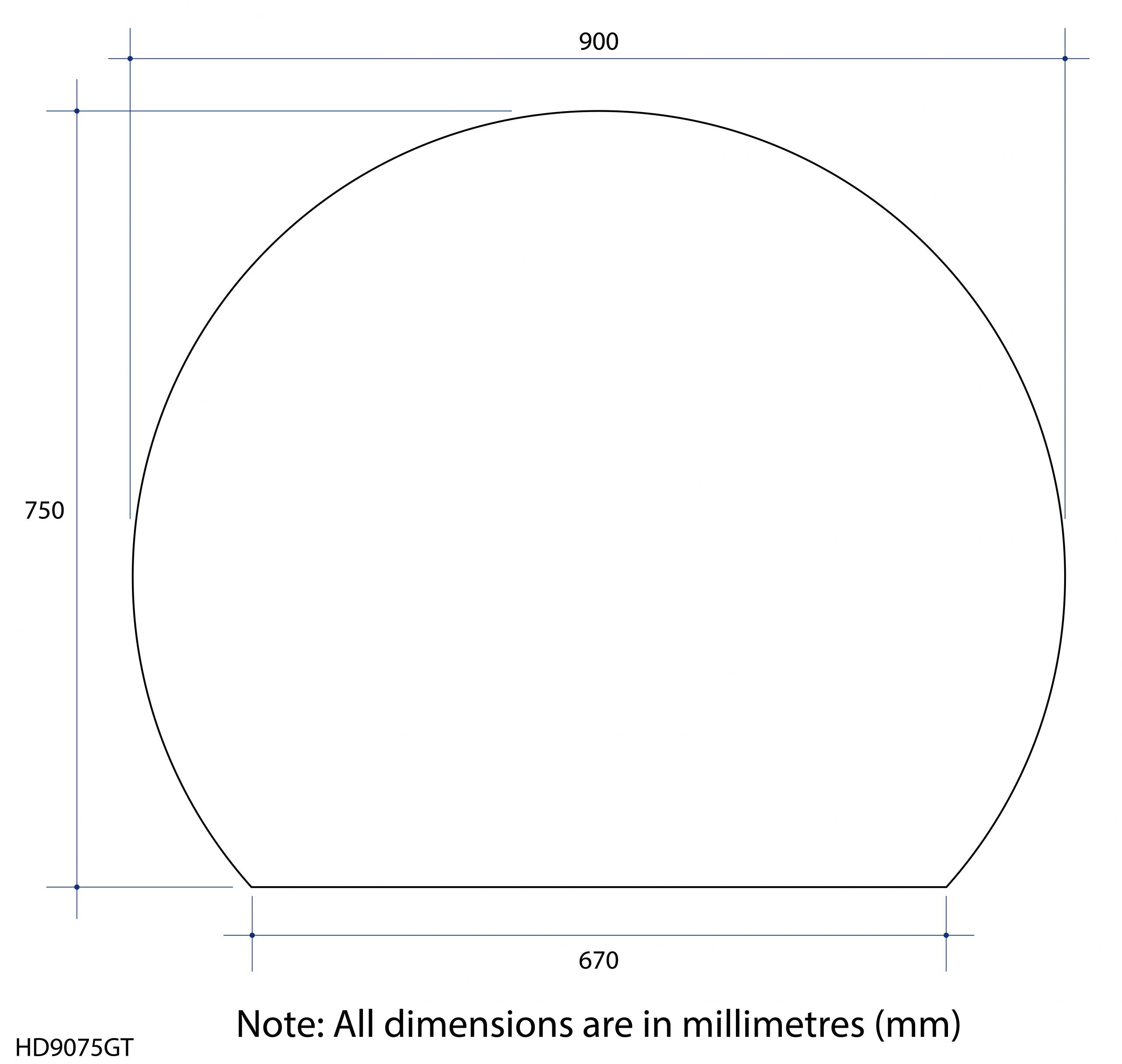 Thermogroup 900x750x5mm D-Shaped Polished Edge Mirror with Demister (Glue to Wall)