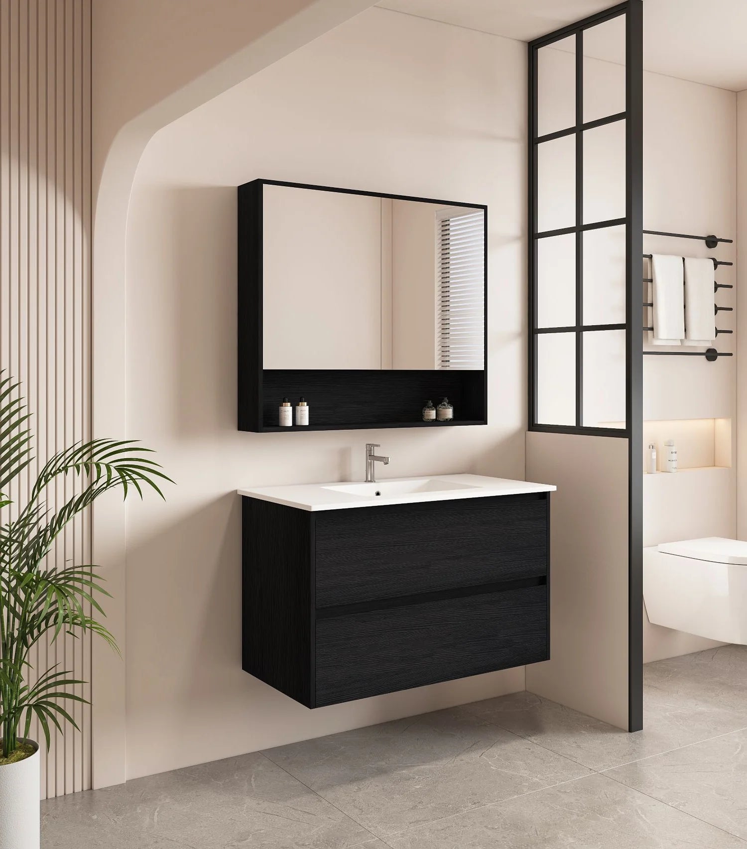 Hera 900mm Wall-Hung Vanity Black Oak