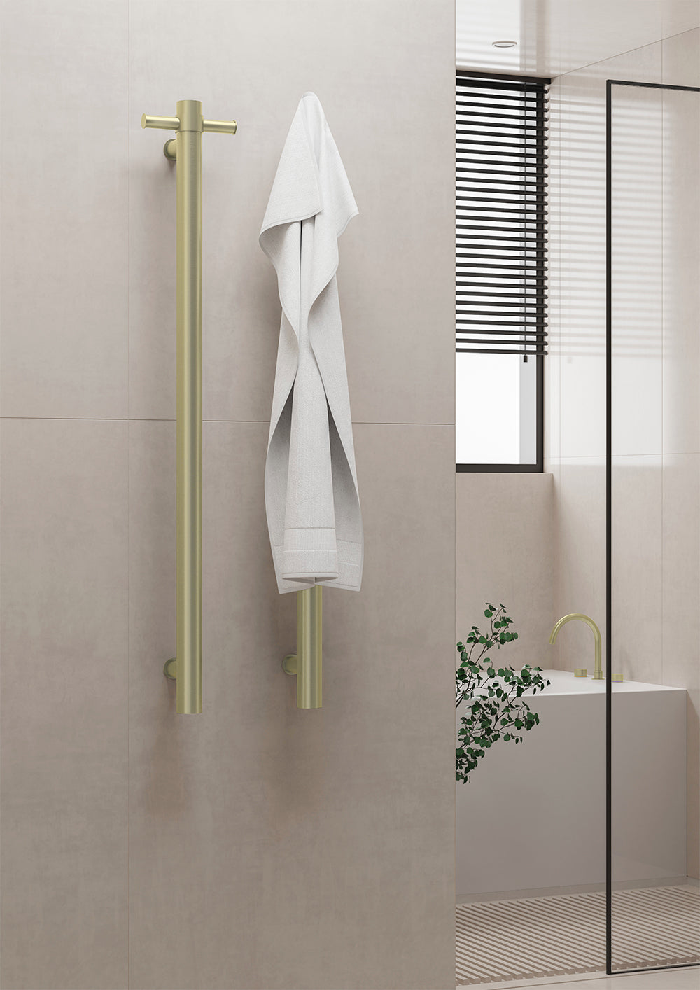 Nero Mecca Single Vertical Heated Towel Rail Brushed Gold