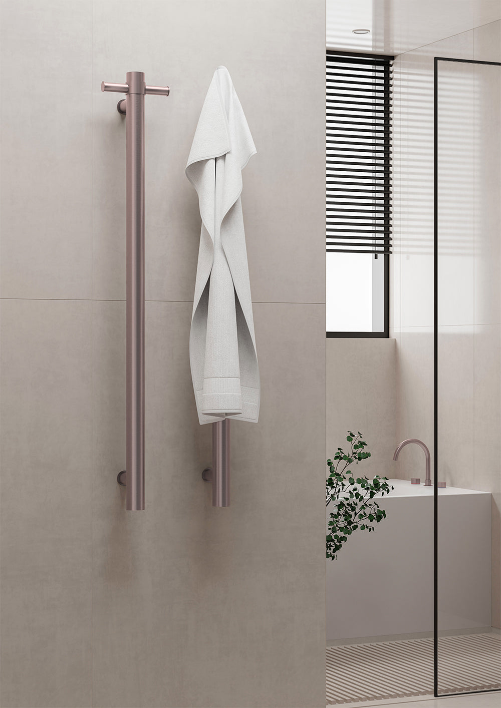 Nero Mecca Single Vertical Heated Towel Rail Brushed Bronze