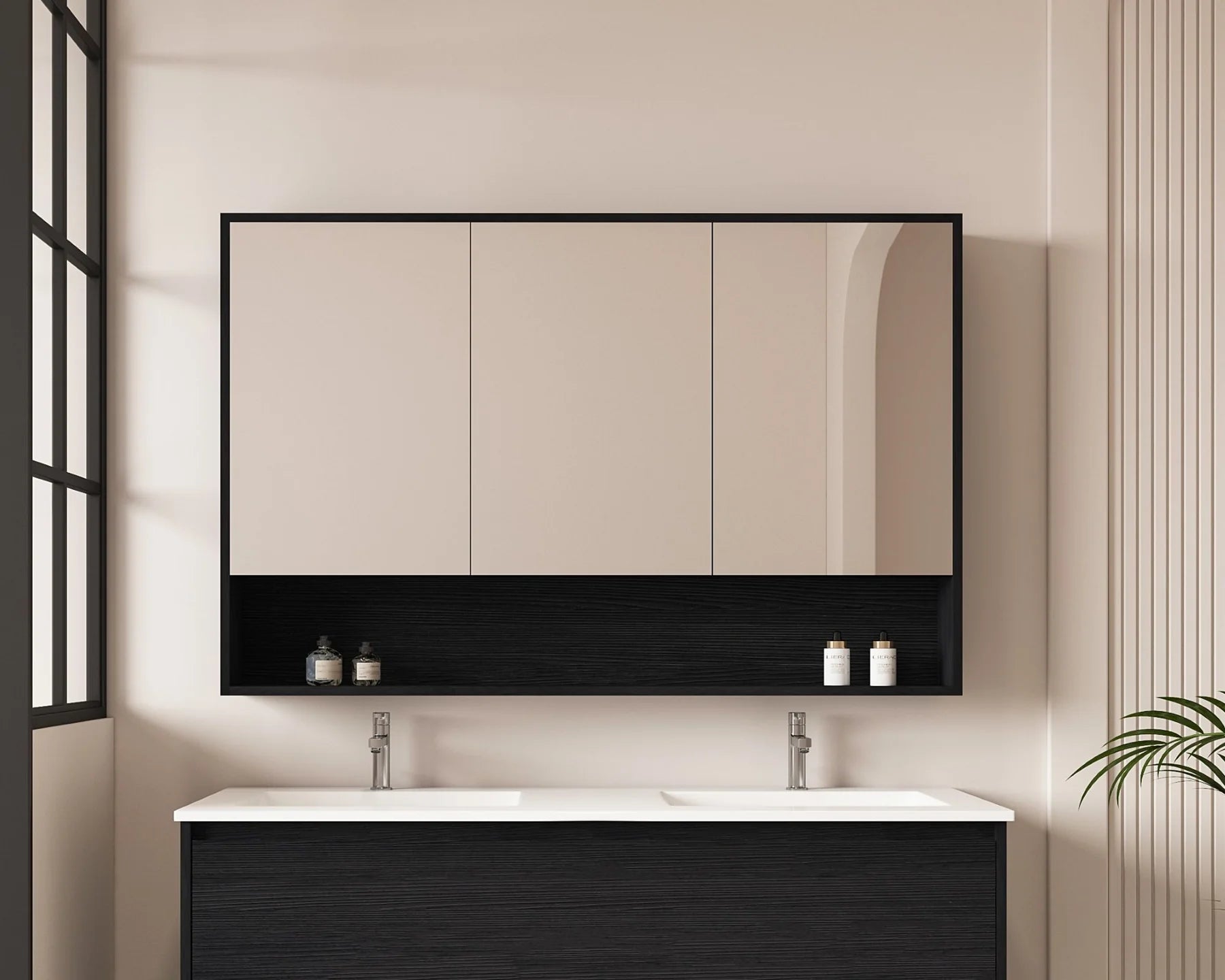 Hera 1200mm Shaving Cabinet Black Oak