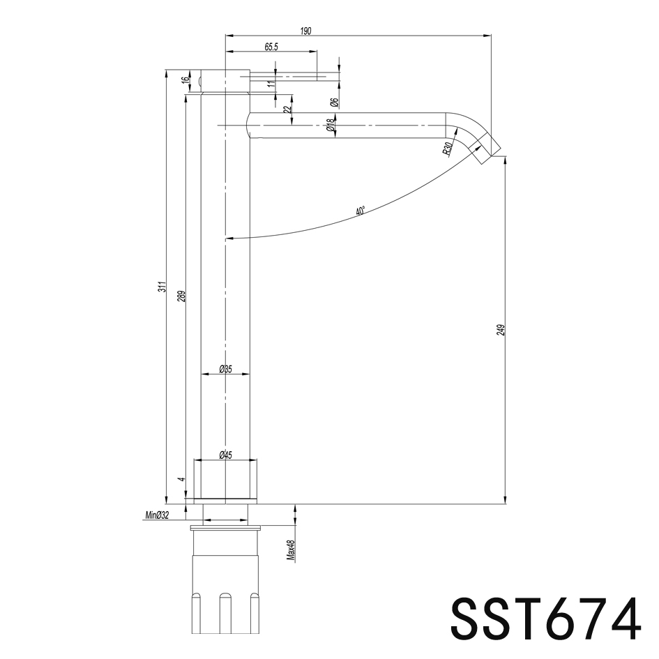 Linkware Elle 316 Hi Rise Basin Mixer Matte Black