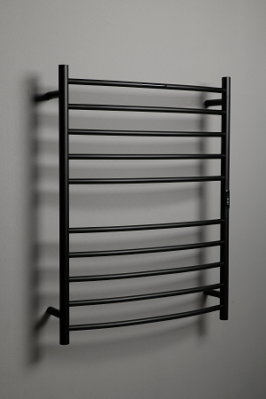 Hotwire Curved Round Heated Towel Rail 10 Bars Black 900hx700w Inc Timer