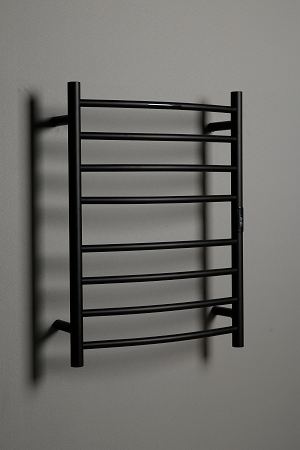 Hotwire Curved Round Heated Towel Rail 8 Bars Black 700hx530w Inc Timer