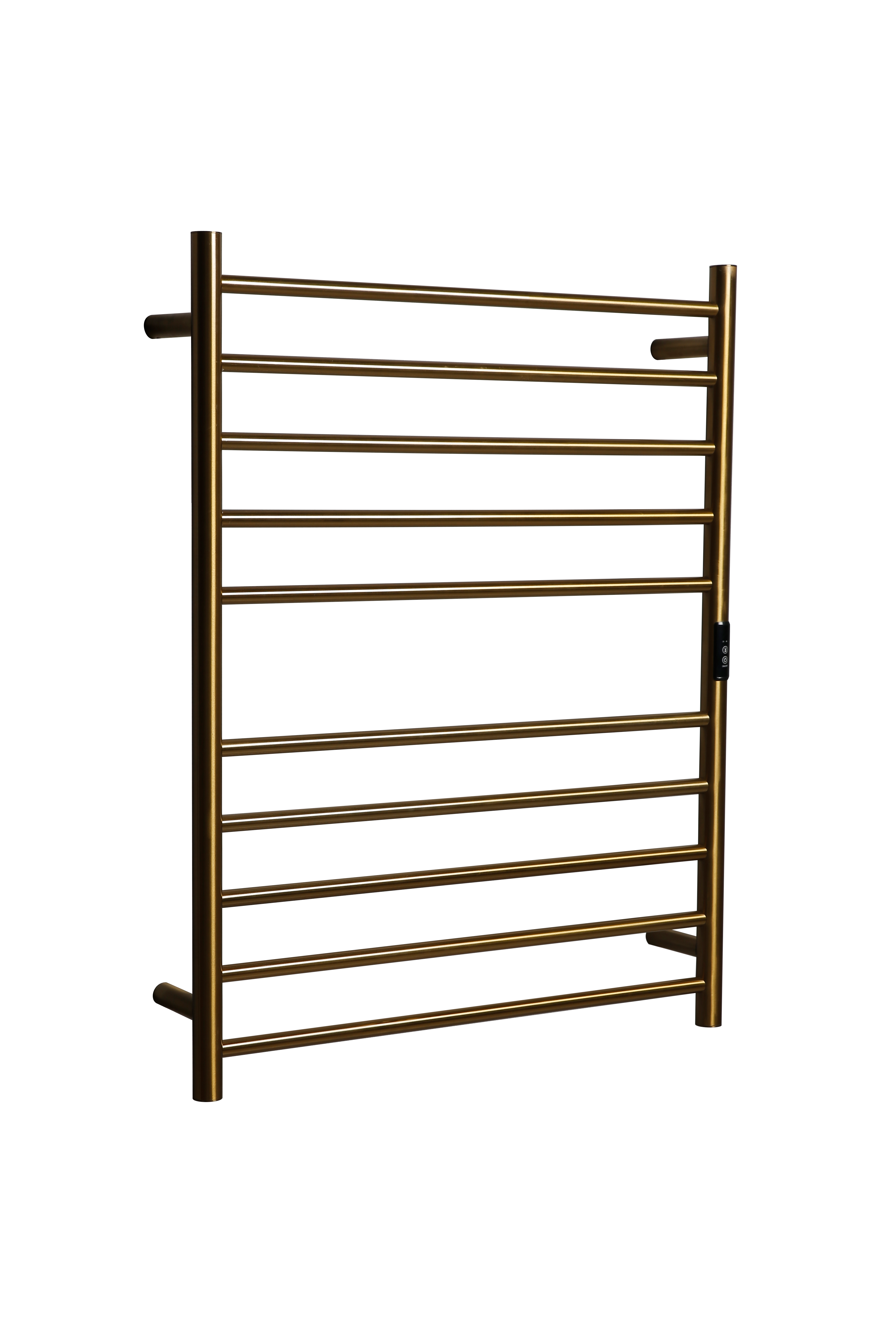 Hotwire Flat Round Heated Towel Rail 10 Bars Gold 900hx700w Inc Timer