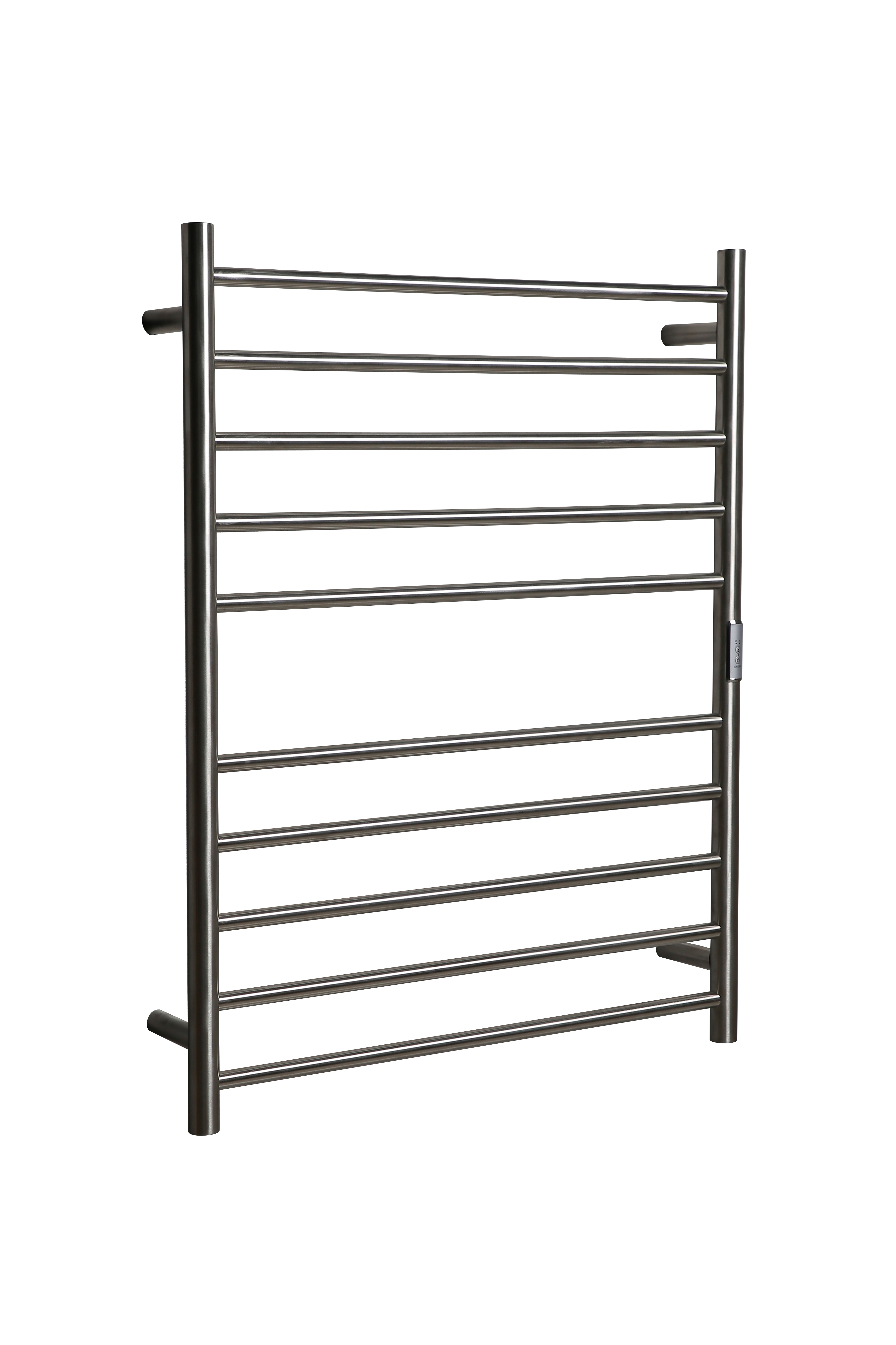 Hotwire Flat Round Heated Towel Rail 10 Bars Brushed Nickel 900hx700w Inc Timer