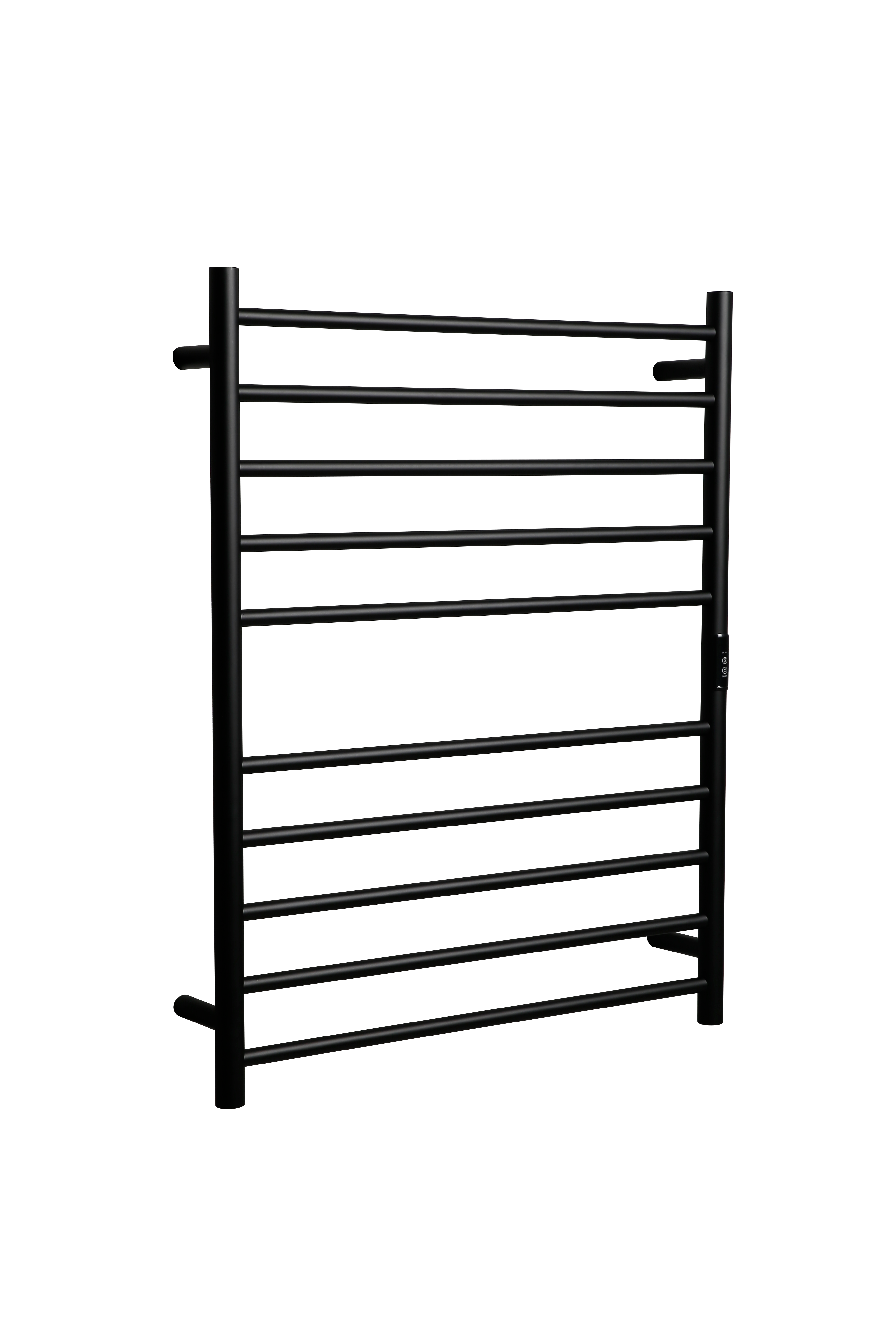 Hotwire Flat Round Heated Towel Rail 10 Bars Black 900hx700w Inc Timer
