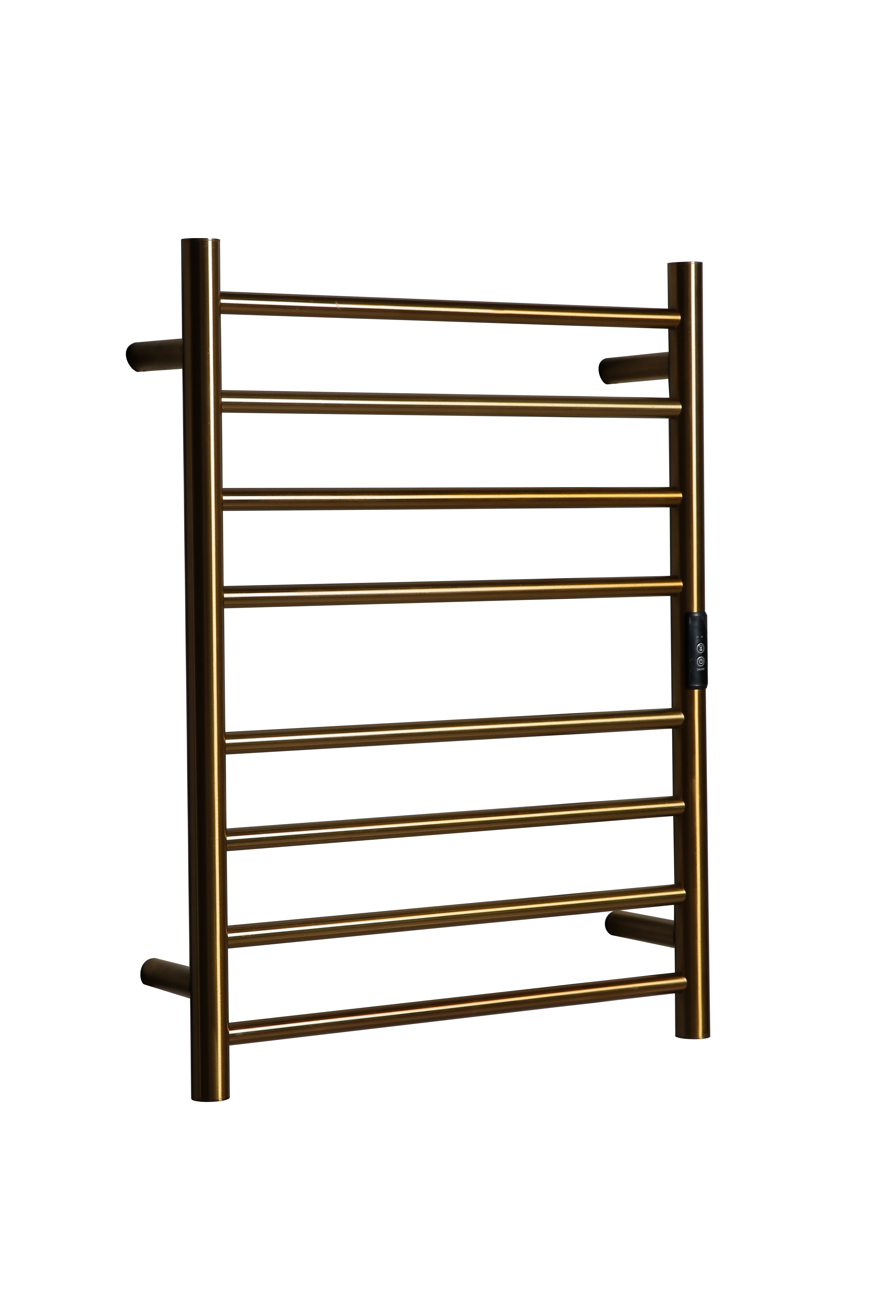 Hotwire Flat Round Heated Towel Rail 8 Bars Gold 700hx530w Inc Timer