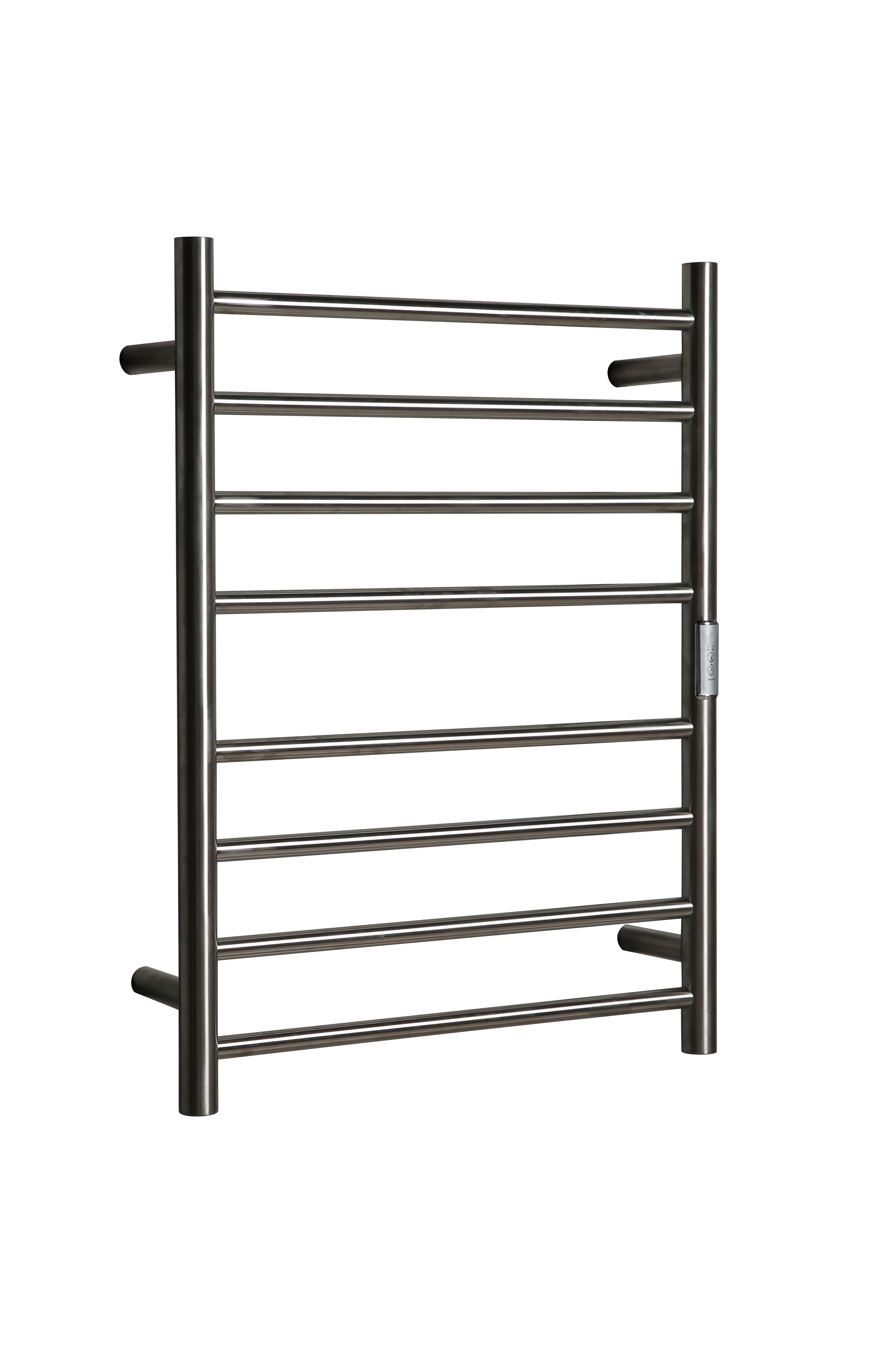 Hotwire Flat Round Heated Towel Rail 8 Bars Brushed Nickel 700hx530w Inc Timer