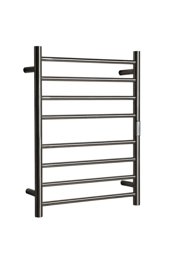 Hotwire Flat Round Heated Towel Rail 8 Bars Brushed Nickel 700hx530w Inc Timer