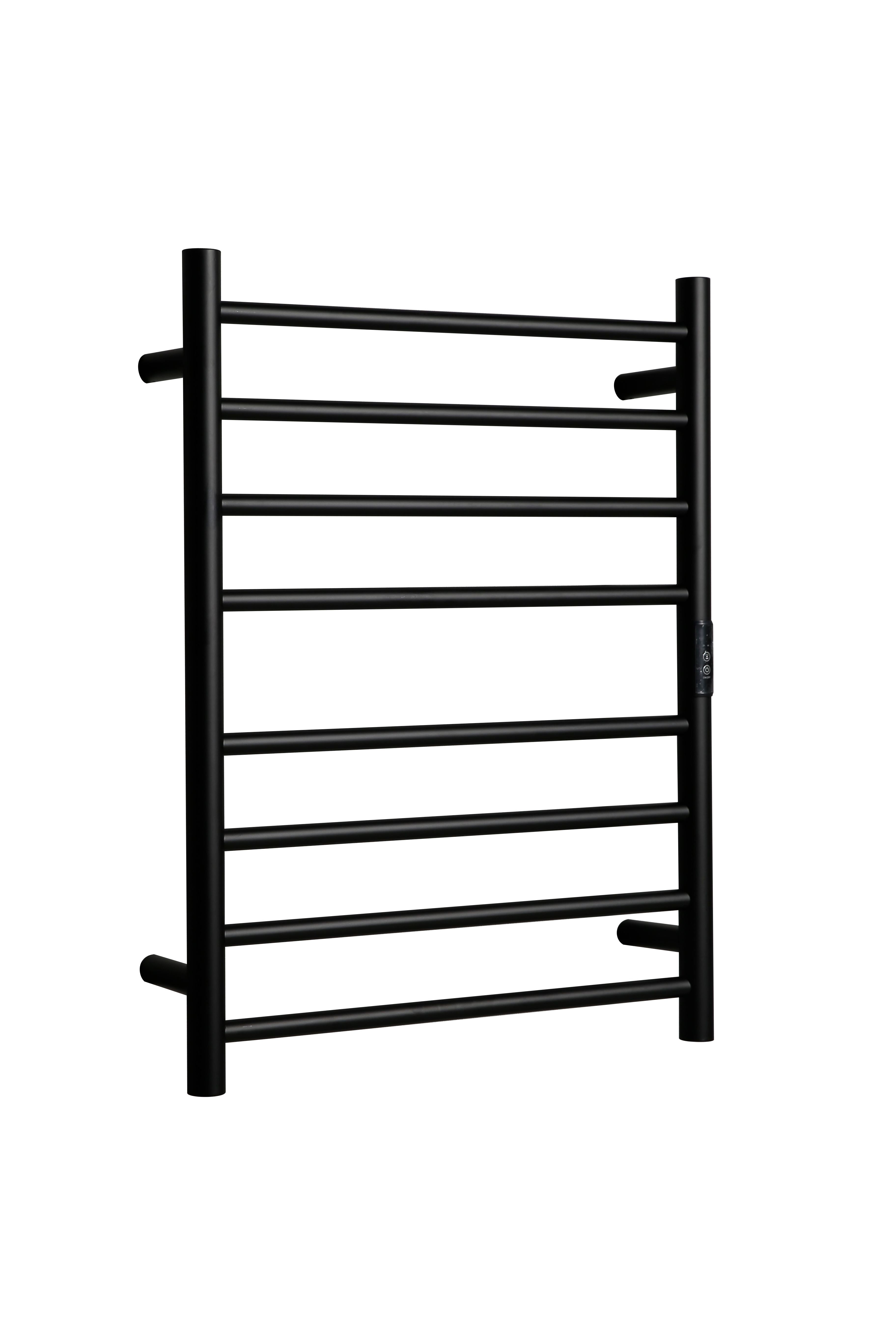 Hotwire Flat Round Heated Towel Rail 8 Bars Black 700hx530w Inc Timer