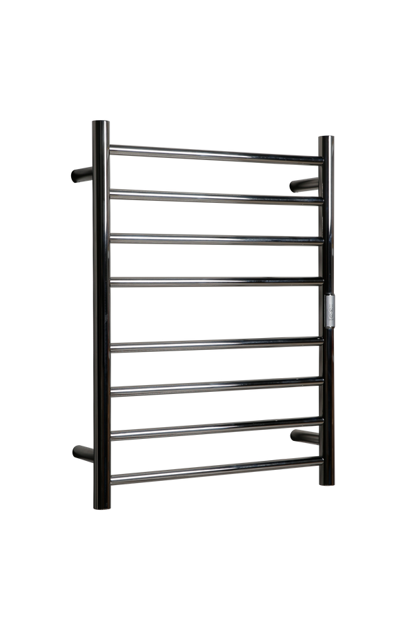 Hotwire Flat Round Heated Towel Rail 8 Bars Chrome 700hx530w Inc Timer