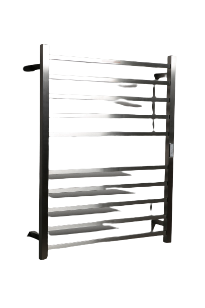 Hotwire Flat Square Heated Towel Rail 10 Bars Brushed Nickel 900hx700w Inc Timer