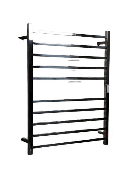Hotwire Flat Square Heated Towel Rail 10 Bars Chrome 900hx700w Inc Timer