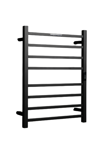 Hotwire Flat Square Heated Towel Rail 8 Bars Black 700hx530w Inc Timer