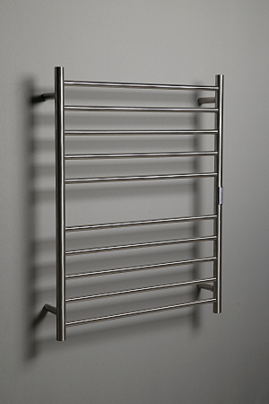 Hotwire Flat Round Heated Towel Rail 10 Bars Brushed Nickel 900hx700w Inc Timer