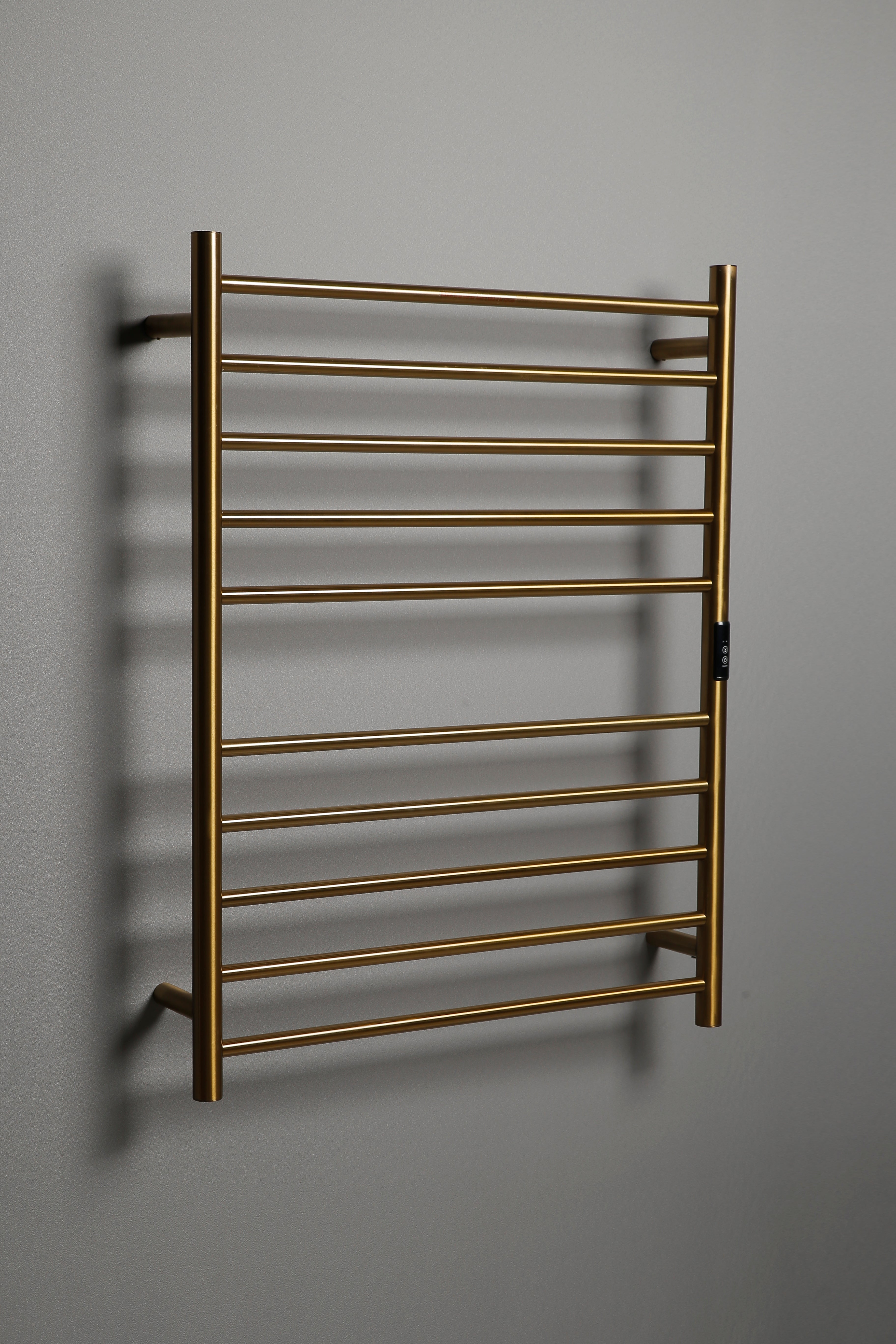 Hotwire Flat Round Heated Towel Rail 10 Bars Gold 900hx700w Inc Timer