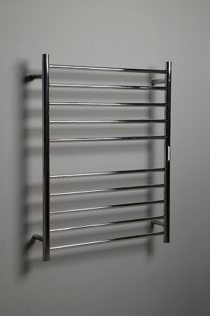 Hotwire Flat Round Heated Towel Rail 10 Bars Chrome 900hx700w Inc Timer