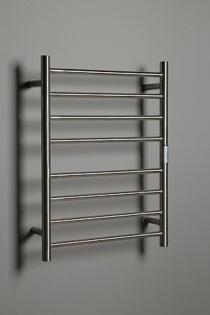 Hotwire Flat Round Heated Towel Rail 8 Bars Brushed Nickel 700hx530w Inc Timer