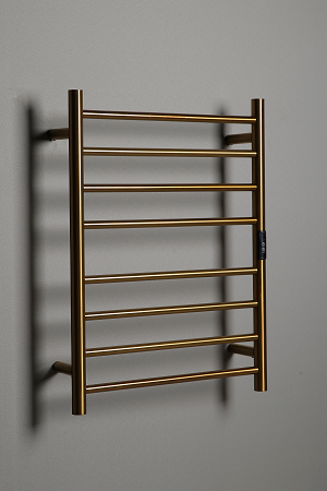Hotwire Flat Round Heated Towel Rail 8 Bars Gold 700hx530w Inc Timer